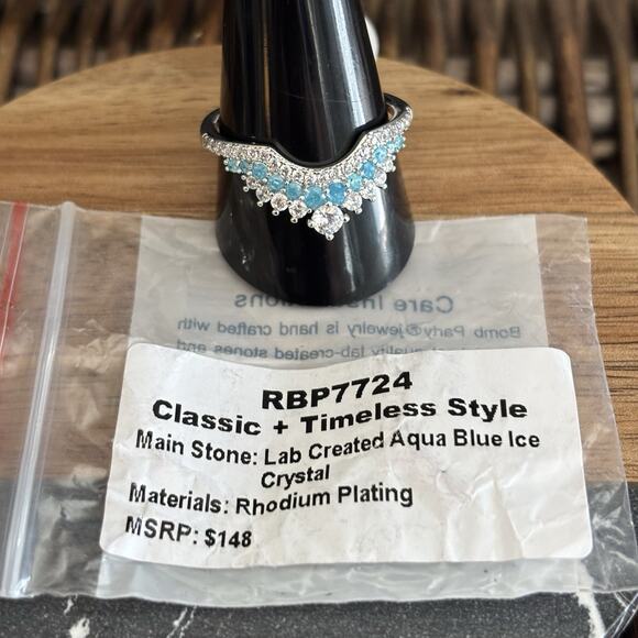 Bomb Party Ring Size 11 Classic + Timeless Aqua Ice Crystal Rbp7724 Silver - Picture 2 of 5